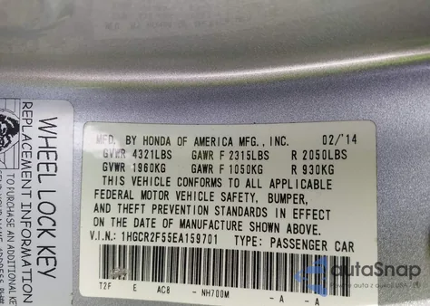 2014 Honda Accord Sport from USA, damaged, VIN 1HGCR2F55EA159701